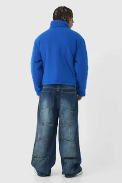 Store boohooMAN Boxy Melton Funnel Neck Puffer Jacket In blue