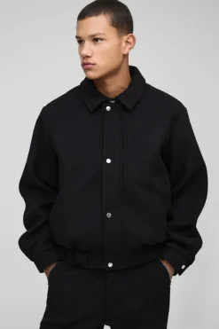 Best Sale boohooMAN Boxy Melton Harrington Jacket black