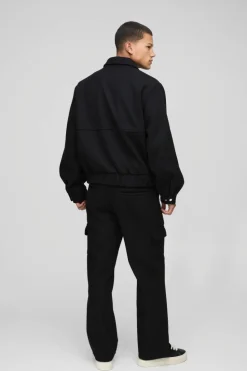 Best Sale boohooMAN Boxy Melton Harrington Jacket black