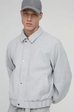Clearance boohooMAN Boxy Melton Harrington Jacket grey