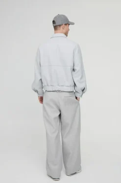 Clearance boohooMAN Boxy Melton Harrington Jacket grey