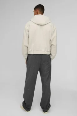 Flash Sale boohooMAN Boxy Melton Hooded Bomber Jacket In ecru