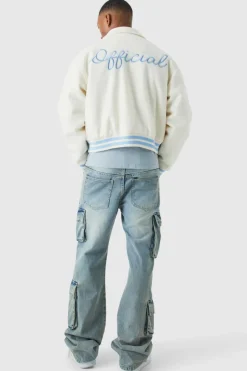 Flash Sale boohooMAN Boxy Melton Varsity Jacket ecru