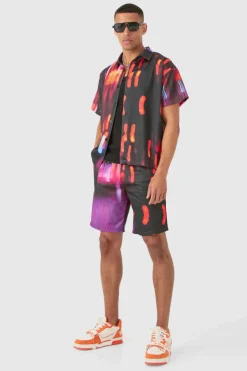 Shop boohooMAN Boxy Mesh Glitch Shirt & Short black