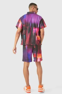 Shop boohooMAN Boxy Mesh Glitch Shirt & Short black
