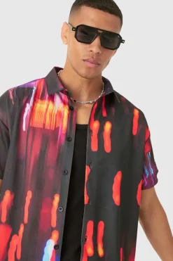 Shop boohooMAN Boxy Mesh Glitch Shirt & Short black