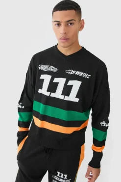 Fashion boohooMAN Boxy Moto Knitted Jumper black