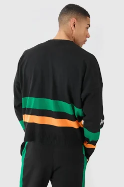 Fashion boohooMAN Boxy Moto Knitted Jumper black