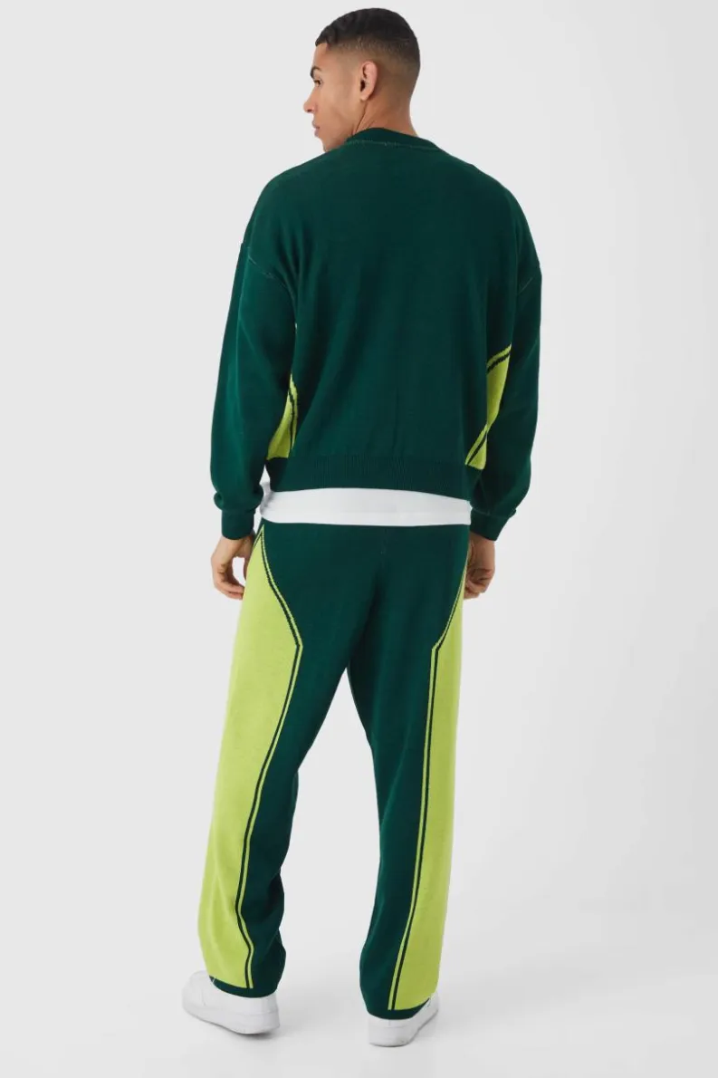 Clearance boohoo Boxy Moto Knitted Sweatshirt Tracksuit green