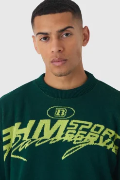 Hot boohooMAN Boxy Moto Knitted Sweatshirt green