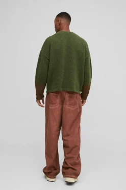 Best Sale boohooMAN Boxy Ombre Boucle Knitted Jumper khaki