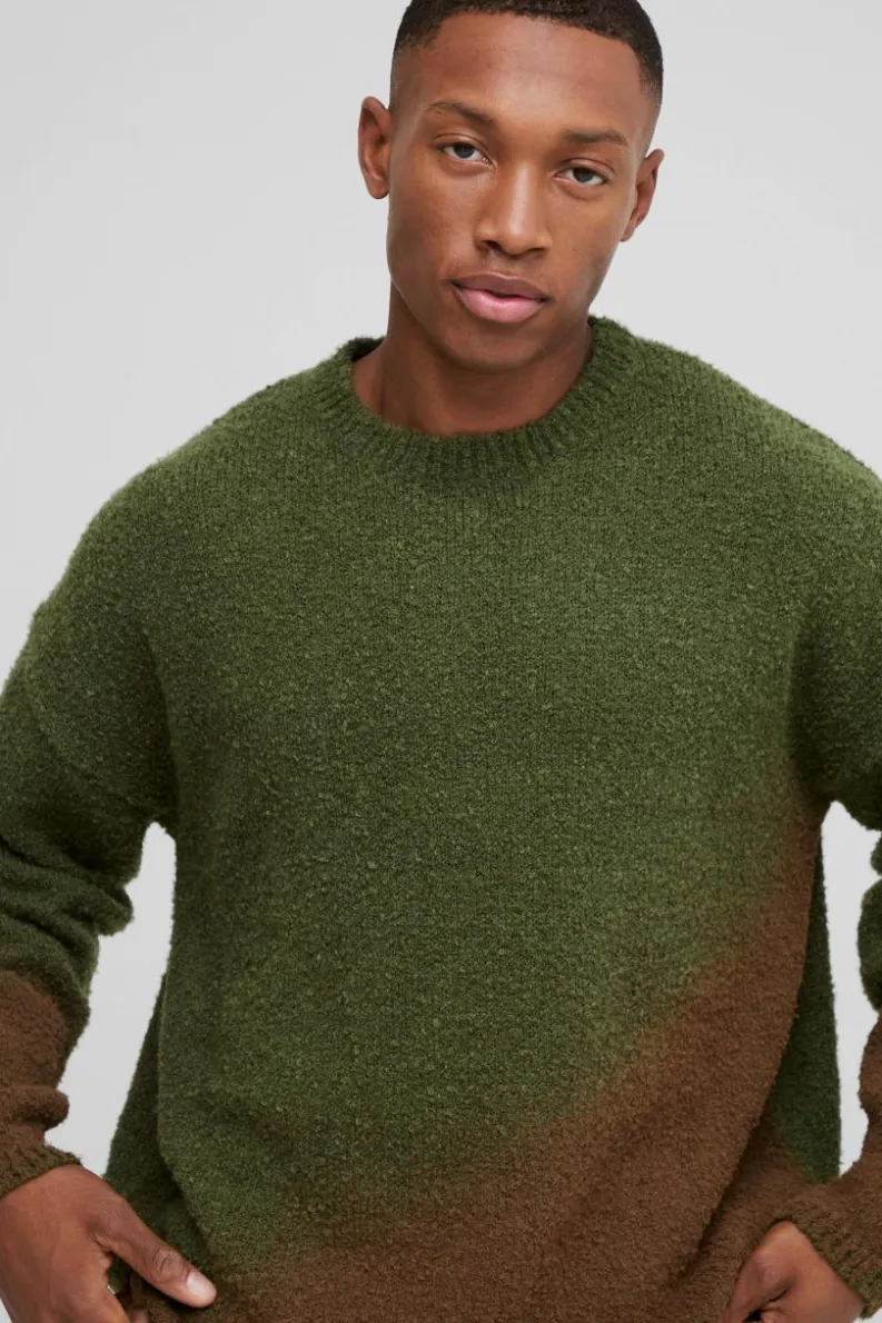 Best Sale boohooMAN Boxy Ombre Boucle Knitted Jumper khaki