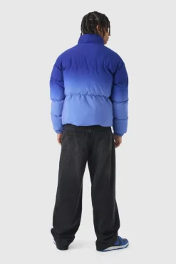 Outlet boohooMAN Boxy Ombre Funnel Neck Puffer Coat In blue