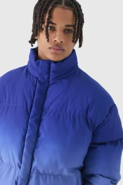 Outlet boohooMAN Boxy Ombre Funnel Neck Puffer Coat In blue