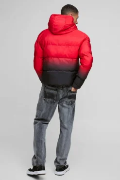 Outlet boohooMAN Boxy Ombre Hooded Puffer Coat In red