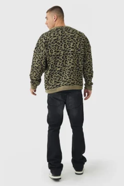 Flash Sale boohooMAN Boxy Oversized Brushed Leopard All Over Cardigan khaki