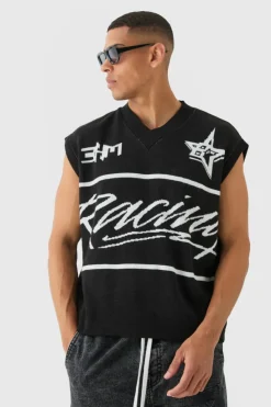 Fashion boohooMAN Boxy Oversized Moto V Neck Vest black