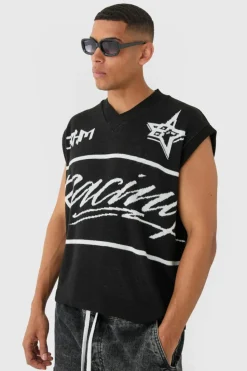 Fashion boohooMAN Boxy Oversized Moto V Neck Vest black