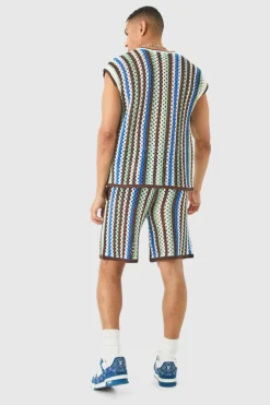 Discount boohooMAN Boxy Oversized Open Stitch V Neck Sweater Vest multi