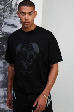 Clearance boohooMAN Boxy Oversized Premium Silicone Print T-shirt black