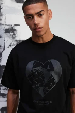 Clearance boohooMAN Boxy Oversized Premium Silicone Print T-shirt black