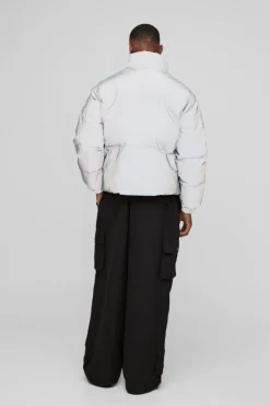 Flash Sale boohooMAN Boxy Reflective Ripstop Funnel Neck Puffer grey