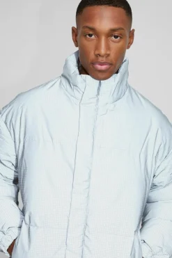 Flash Sale boohooMAN Boxy Reflective Ripstop Funnel Neck Puffer grey
