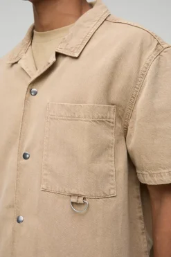 Outlet boohooMAN Boxy Revere Washed Denim Shirt light brown