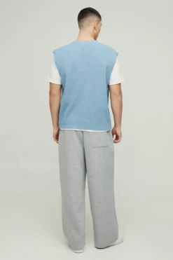 Cheap boohooMAN Boxy Ribbed Contrast Button Knitted Vest light blue