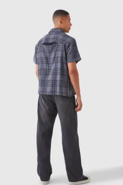 Cheap boohooMAN Boxy Short Sleeve Back Vent Check Shirt grey