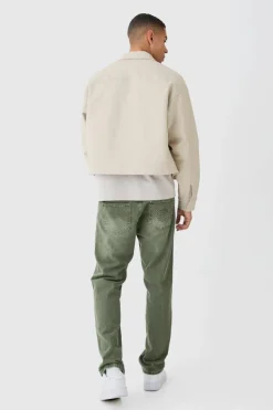 Clearance boohooMAN Boxy Smart Ribbed Twill Harrington Jacket stone
