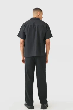 Cheap boohooMAN Boxy Soft Twill Cartoon Leaf Embroidered Shirt black