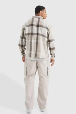 Online boohooMAN Boxy Split Hem Brushed Check Overshirt multi