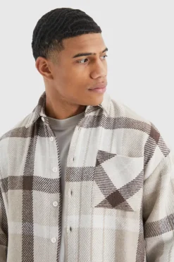 Online boohooMAN Boxy Split Hem Brushed Check Overshirt multi