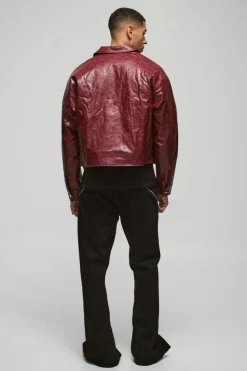 Fashion boohooMAN Boxy Textu Pu Harrington Jacket In red