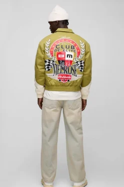 Store boohooMAN Boxy Twill Ribbed Moto Jacket green
