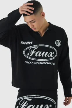 Fashion boohooMAN Boxy V Neck BHM Moto Knitted Jumper grey