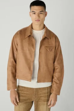 Sale boohooMAN Boxy Washed Collared Harrington Jacket In brown