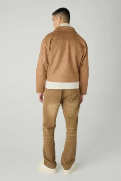 Sale boohooMAN Boxy Washed Collared Harrington Jacket In brown
