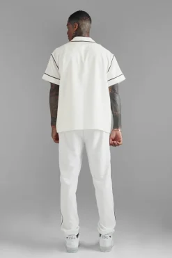 Best Sale boohooMAN Boxy Western Piping Shirt white