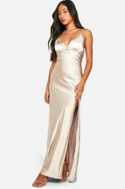 Best boohoo Bridesmaid Satin Strappy Maxi Dress oyster