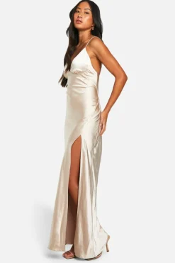 Best boohoo Bridesmaid Satin Strappy Maxi Dress oyster