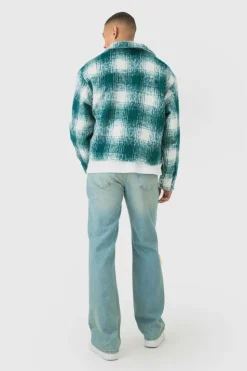 Sale boohooMAN Brushed Check Collared Harrington Jacket In green