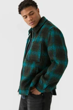 Outlet boohooMAN Brushed Check Collared Harrington Jacket In blue
