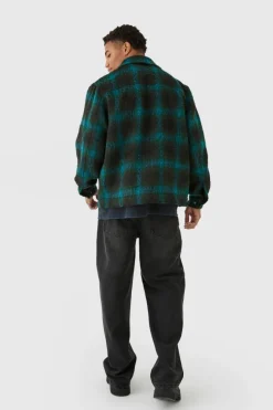 Outlet boohooMAN Brushed Check Collared Harrington Jacket In blue