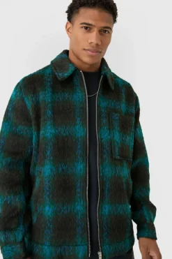Outlet boohooMAN Brushed Check Collared Harrington Jacket In blue