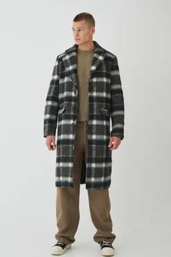 Outlet boohooMAN Brushed Check Overcoat In brown