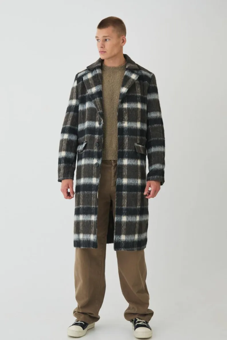 Outlet boohooMAN Brushed Check Overcoat In brown