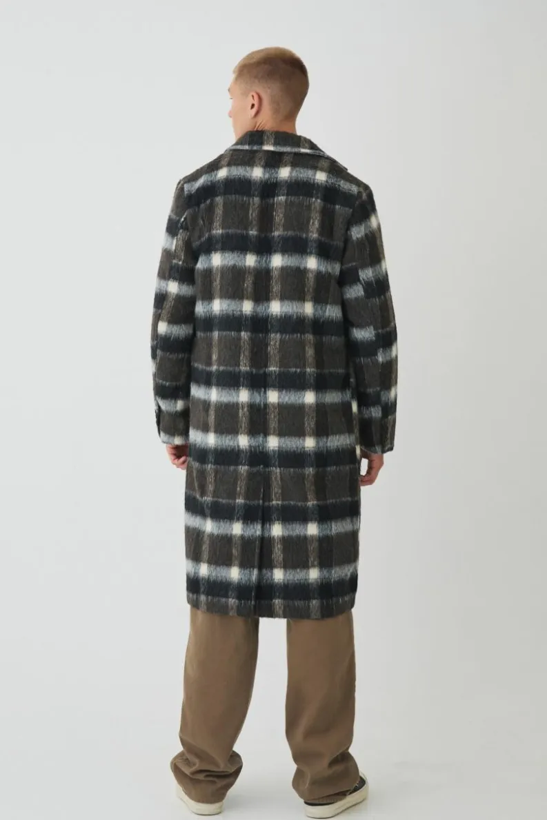Outlet boohooMAN Brushed Check Overcoat In brown