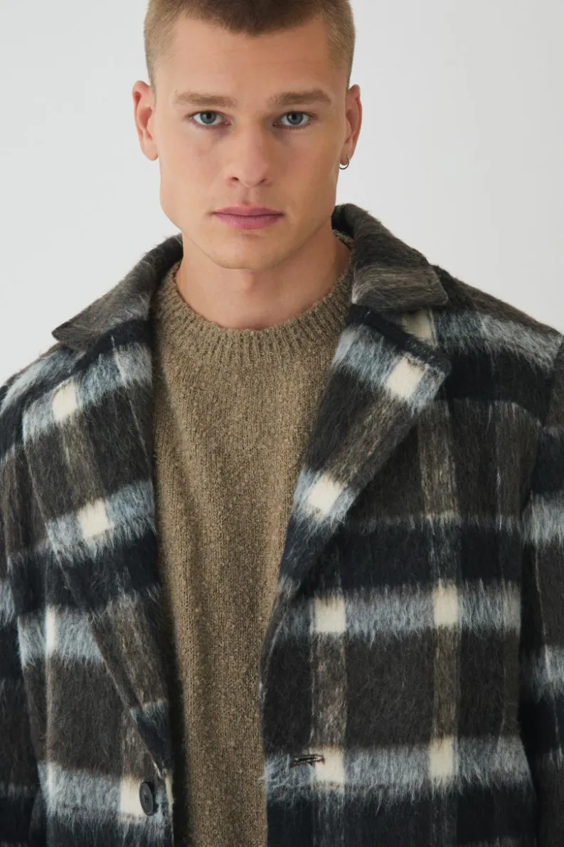 Outlet boohooMAN Brushed Check Overcoat In brown